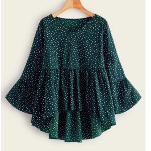 Polka Dot Dip Hem Babydoll Blouse